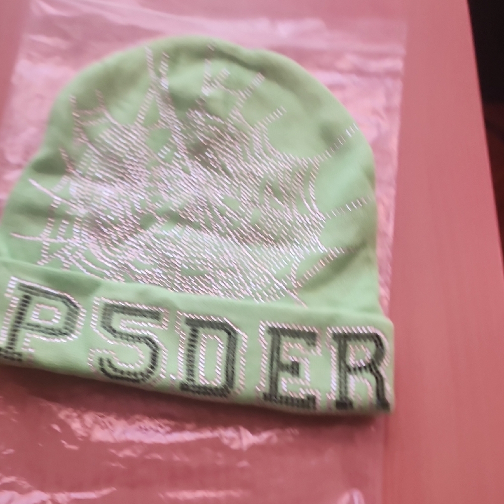 Green Rhinestone Beanie Hat - Picture 3 of 4
